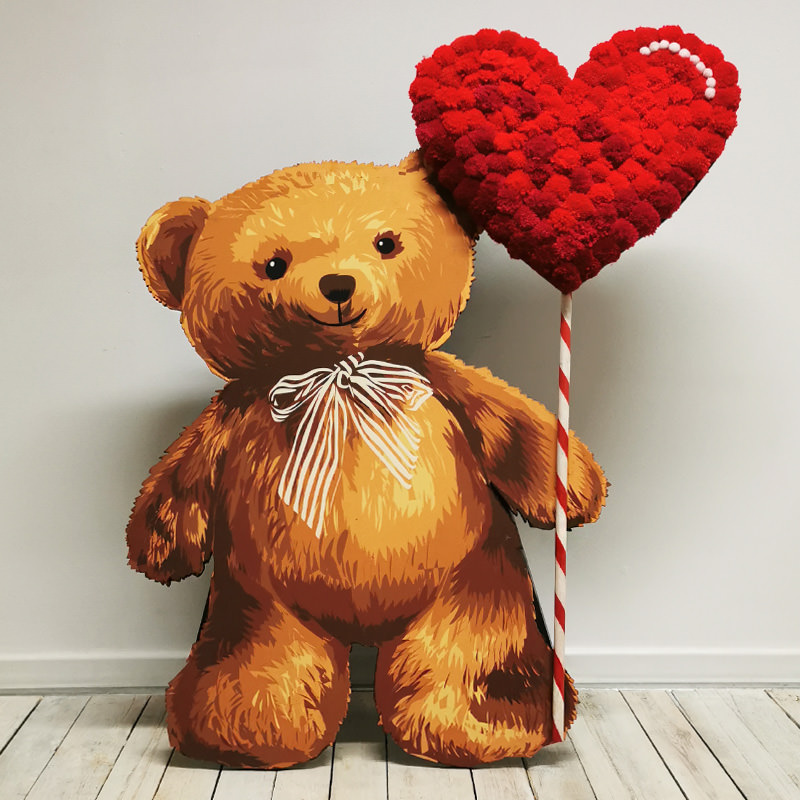 FOR SALE Wooden Bear Cutout and Pom-pom Heart  1